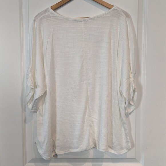 Max Studio Top Size 3X White Cinched Sleeve Jersey Dropped-Shoulder Blouse NWT - Picture 3 of 14
